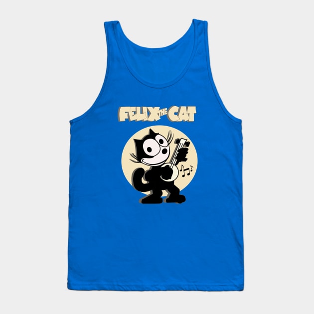 Banjo Playing Musical Felix Old School Retro Cat Cartoon Art Tank Top by VogueTime